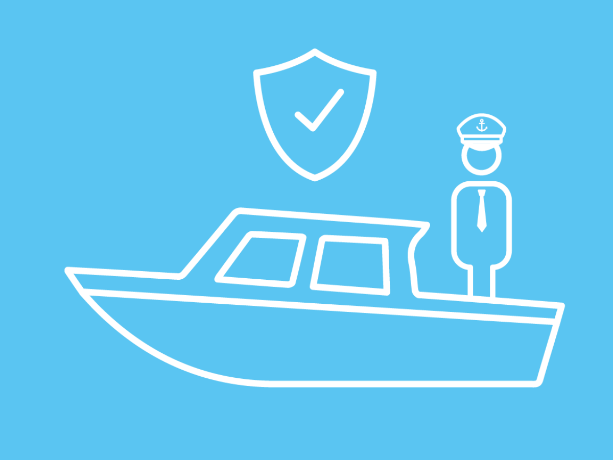 Eine Grafik von einem Kapitän auf seinem Boot
