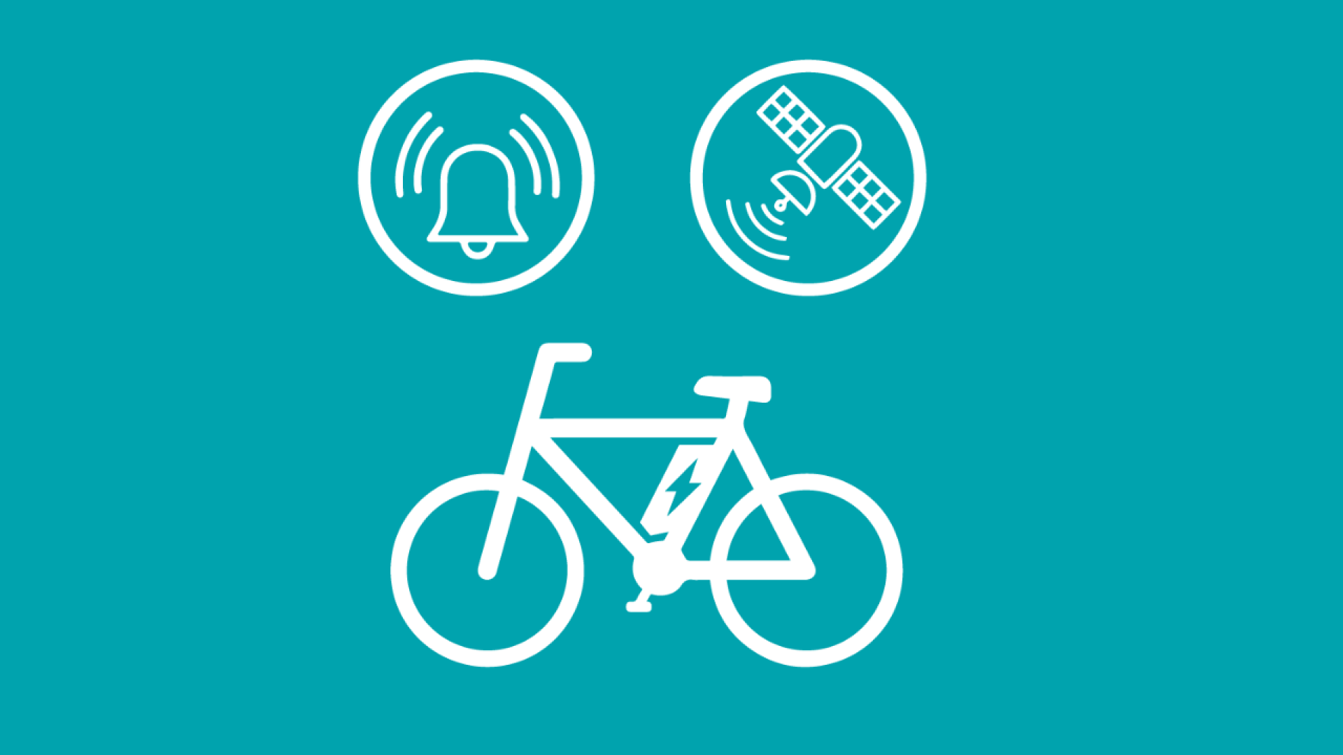 Icons stellen die Alarmsicherung und das GPS-Tracking als E-Bike Diebstahlschutz dar