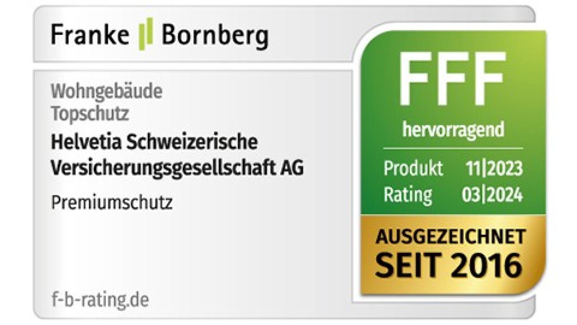 Franke und Bornberg bewerten den Premiumschutz der Hausratversicherung mit dem Leistungsniveau »hervorragend« (03/24)