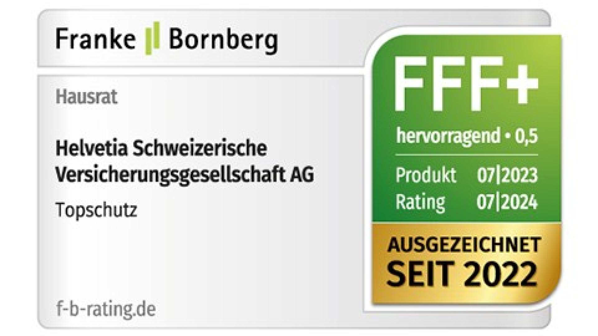 Franke und Bornberg bewerten den Topschutz der Hausratversicherung mit dem Leistungsniveau »hervorragend« (07/23)