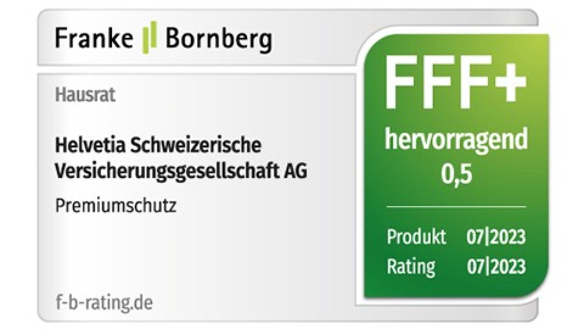 Franke und Bornberg bewerten den Premiumschutz der Hausratversicherung mit dem Leistungsniveau »hervorragend« (07/23)